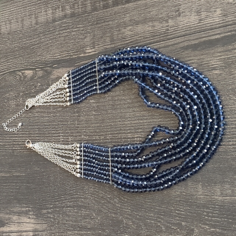 Elegant Blue Beaded Bib Necklace